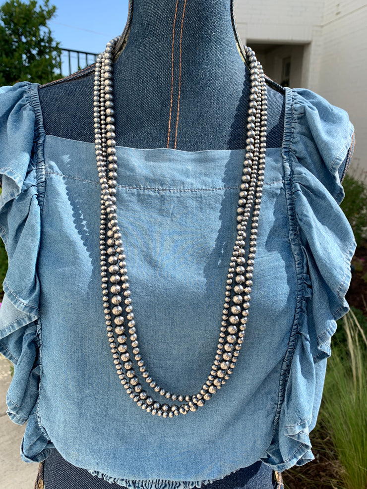 36" 3 Strand "Navajo Style" Sterling Pearls