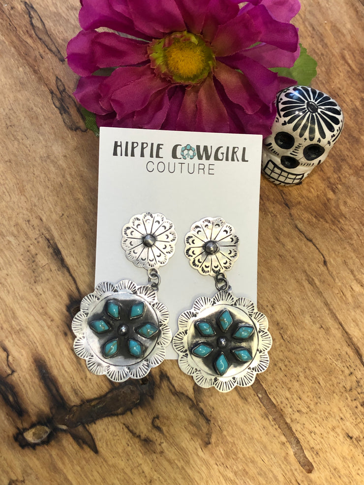 "Diamond Turquoise" Cluster Stud Earrings