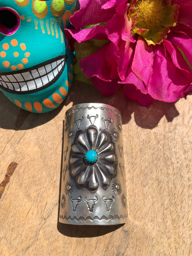 Varied Stamping Sterling Silver and Turquoise Braid Keeper