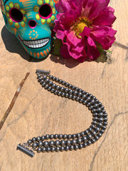3 Strand Varied "Navajo Style" Sterling Pearl Bracelet