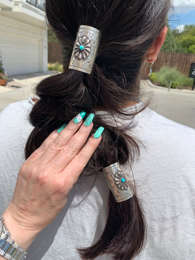 Varied Stamping Sterling Silver and Turquoise Braid Keeper