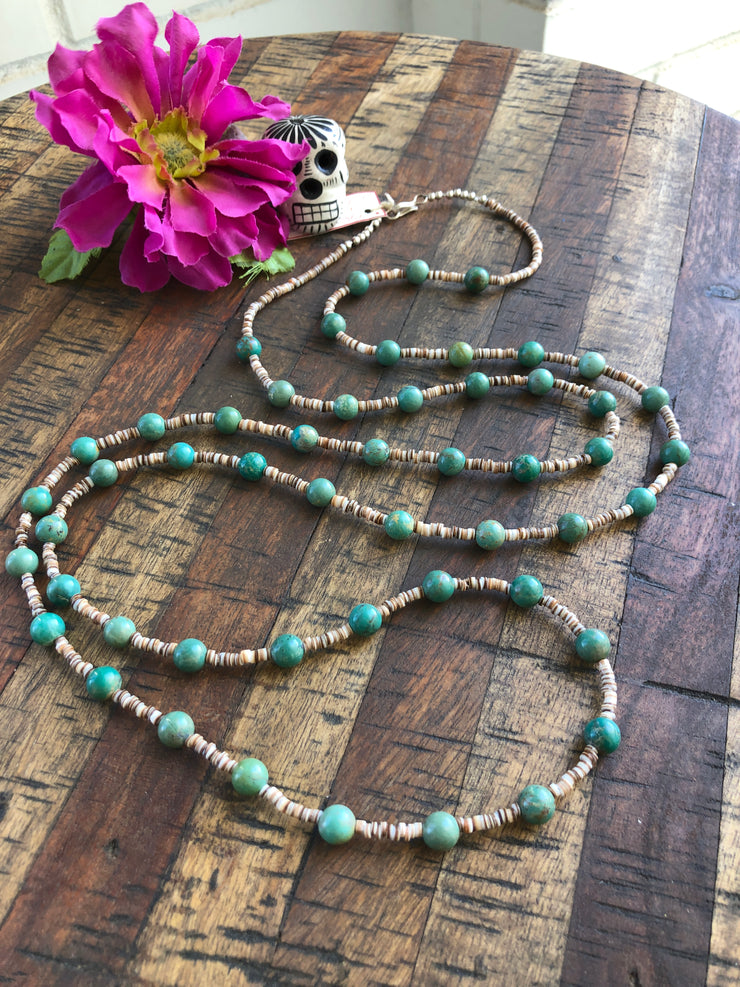 Long Round Turquoise and Heishi Strand