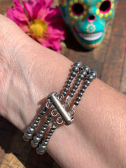 3 Strand Variated "Navajo Style" Sterling Pearl Bracelet
