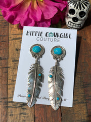 "Annelise Williamson" Turquoise Accented Feather Earrings