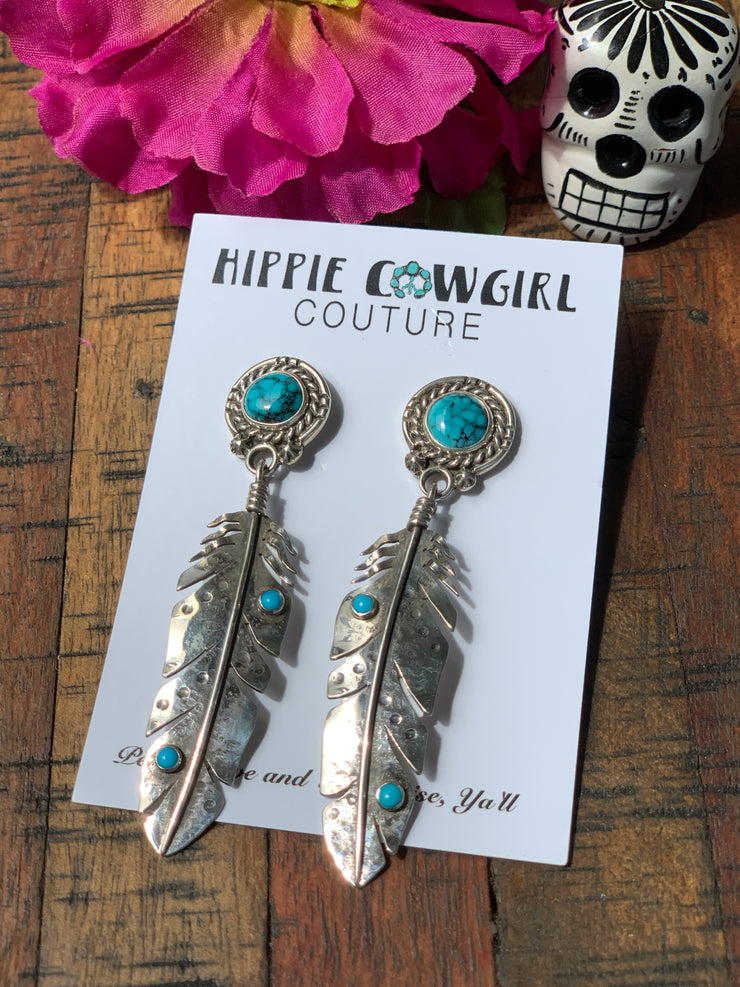 "Annelise Williamson" Turquoise Accented Feather Earrings
