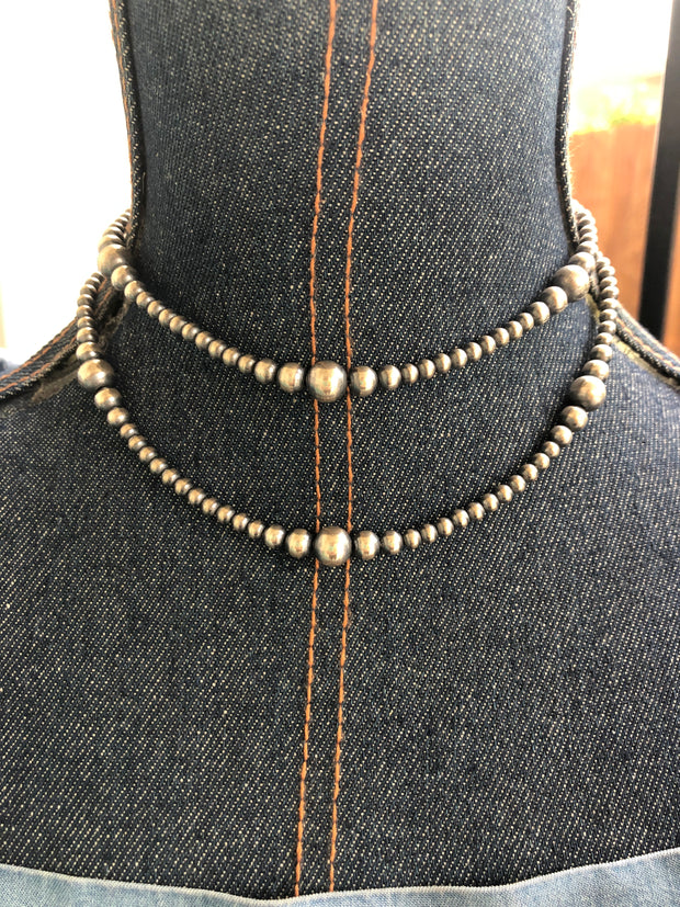 14" "Navajo Style" Sterling Pearls