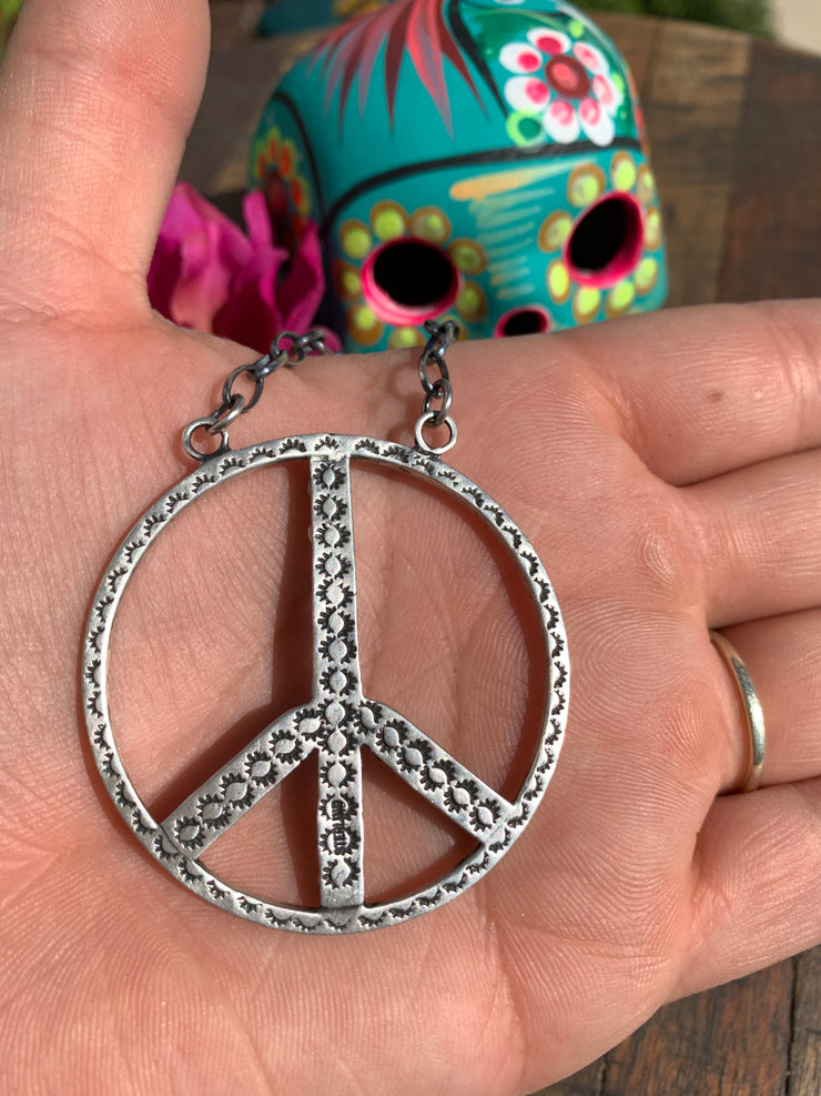 Bright Blue Peace Sign Necklace