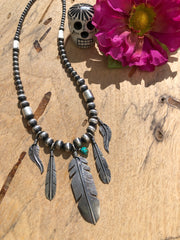 Graduated Feather & Pearl Necklace