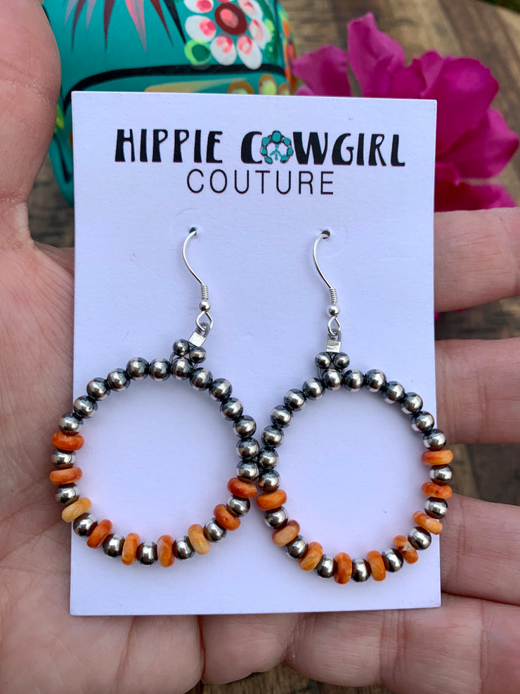 Spiny Orange and Pearl Hoop Earrings